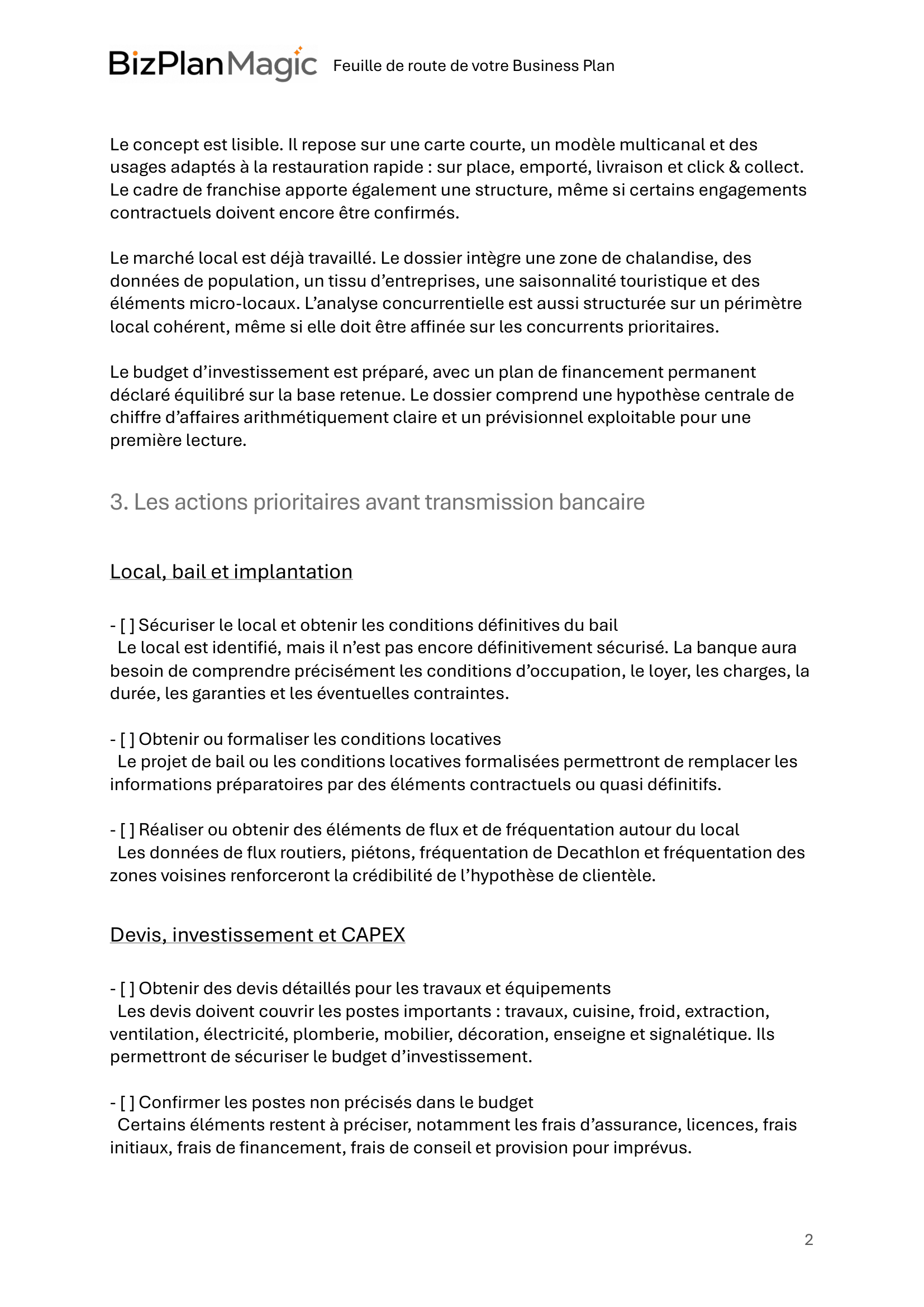 Feuille de route incluse : actions prioritaires et indicateur de maturité du dossier